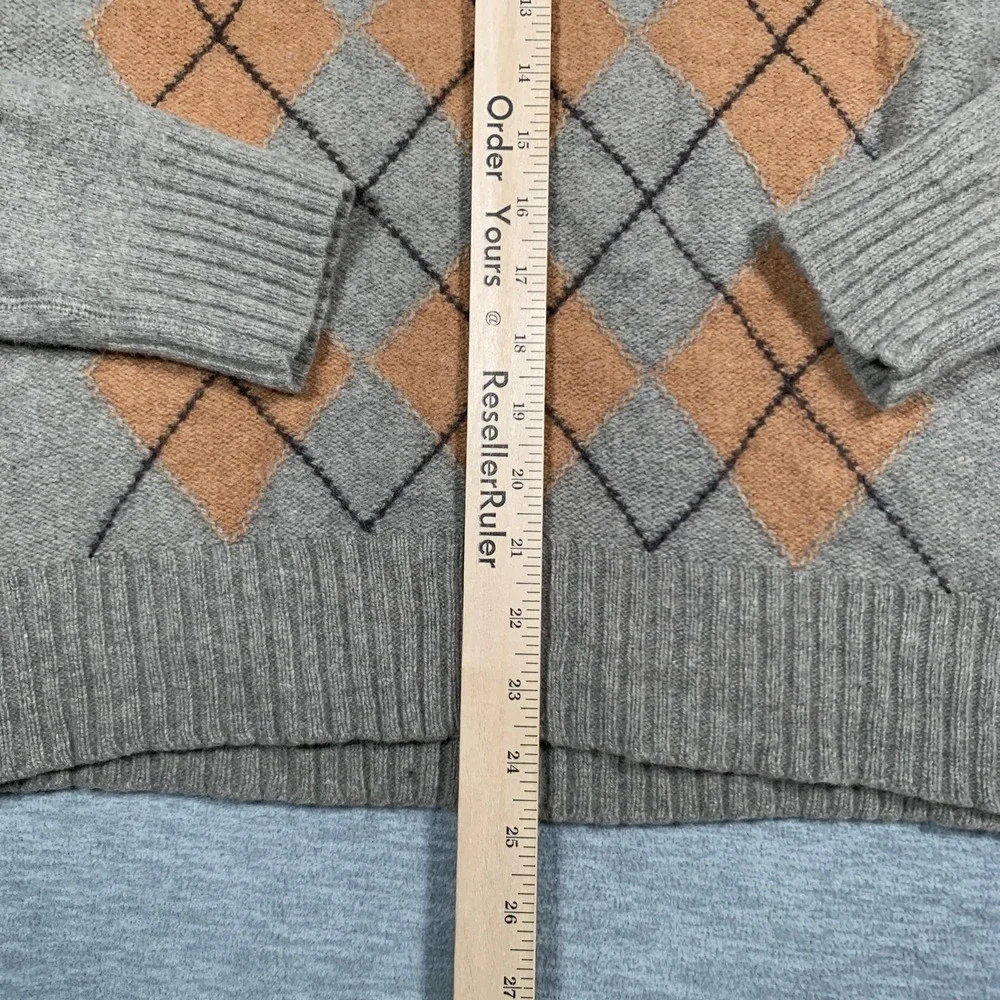 Banana Republic Sweater Mens Large Gray Orange‎ Argyle Wool Blend Pullover